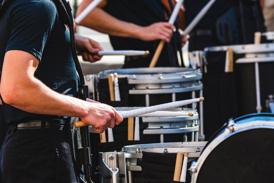 portion of the marching band drum line performing