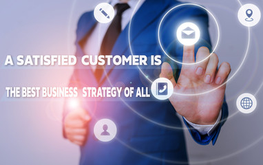 Word writing text A Satisfied Customer is the be. Business photo showcasing A Satisfied Customer Is The Best Business Strategy Of All