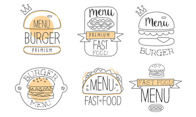 Collection of emblems for burger. Vector illustration.
