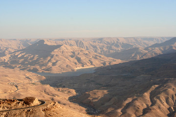 Fototapeta na wymiar Dam and artificial lake in Jordan