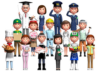 Various vocational assembly 2 by 3d rendering