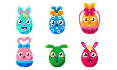 Obraz na płótnie Canvas Collection of Egg Shaped Bunnies, Colorful Easter Rabbits Vector Illustration