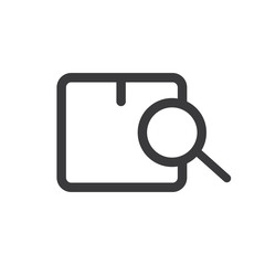 Box with magnifying glass icon isolated on white background. 