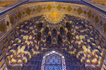 Fototapeta na wymiar Detail of the interior iwan in the gur-e amir mausoleum, samarkand, uzbekistan