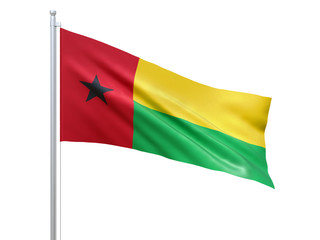 Guinea-Bissau flag waving on white background, close up, isolated. 3D render