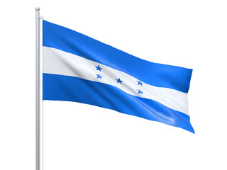 Honduras flag waving on white background, close up, isolated. 3D render