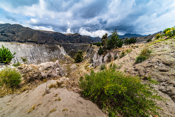 Diverse central landscape with mountains of valleys and canyons in South America of Ecuador