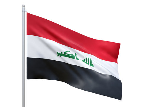 Iraq flag waving on white background, close up, isolated. 3D render