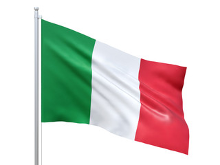 Italy flag waving on white background, close up, isolated. 3D render