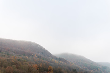 A foggy mountain range