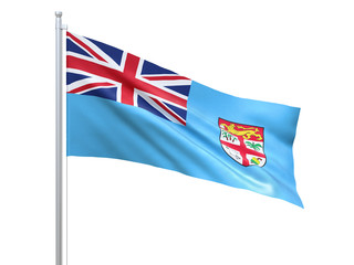 Fiji flag waving on white background, close up, isolated. 3D render