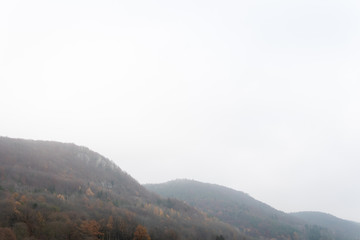 A foggy mountain range