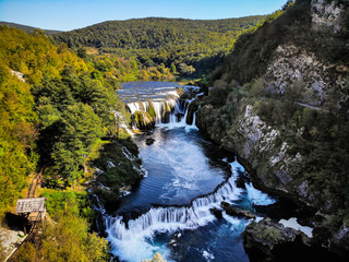 Fototapeta na wymiar Aerial view of waterfall Strbacki Buk on Bosnia and Herzegovina and Croatia border