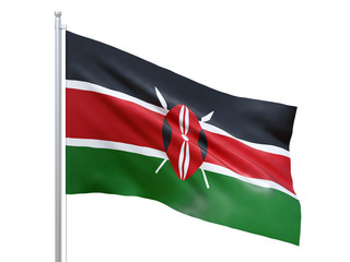 Kenya flag waving on white background, close up, isolated. 3D render