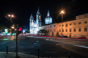 Fototapeta na wymiar Cathedral and long exposure at night city of Lisbon Portugal