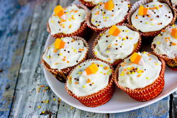 Halloween candy corn cupcakes ,  traditional treats for Halloween party