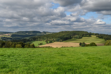 Fototapeta na wymiar Beautiful diverse green landscape of the Czech Republic region Vysocina