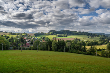 Fototapeta na wymiar Beautiful diverse green landscape of the Czech Republic region Vysocina
