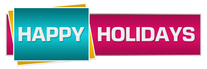 Happy Holidays Turquoise Pink Horizontal