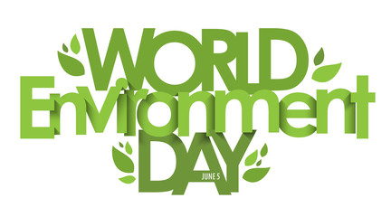 WORLD ENVIRONMENT DAY - JUNE 5 green typography poster with leaves