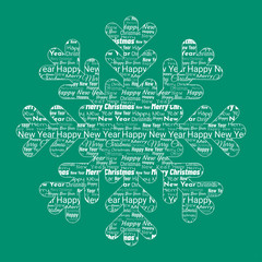 Isolated white snowflake made of font texture on a green background. Editable vector illustration for card, flyer, New Year, Christmas design.