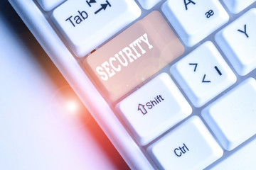 Writing note showing Security. Business concept for The state of feeling safe stable and free from...