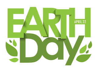 EARTH DAY - APRIL 22 green typography poster with leaves