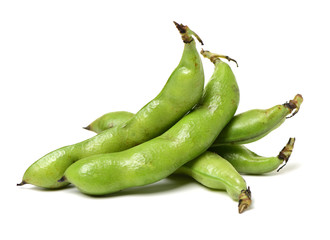 Broad beans on white background