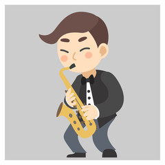Jazz musician, man playing saxophone.