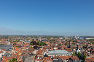 Naklejka na ściany i meble Top view of the historic city center of Brugge