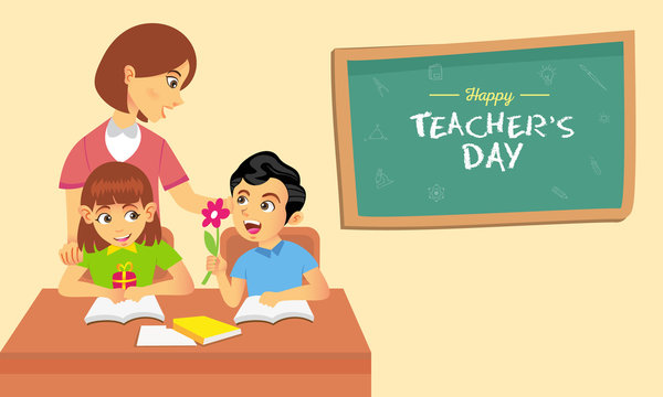 Happy Teacher's Day cartoon illustration. Suitable for greeting card,   poster and banner
