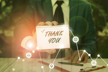 Writing note showing Thank You. Business concept for replaying on something good or greetings with...