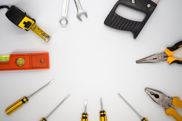 Tools and equipment used in construction In civil work, factory work.Equipment and tooling concept