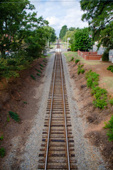 Fototapeta premium View down railroad tracks in Waxhaw NC