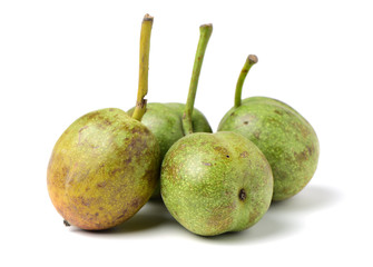 Ripe Broken Walnuts on white background