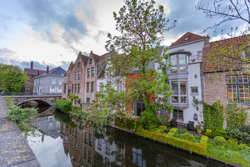 Romantic houses along the river canal in the old city of Europe