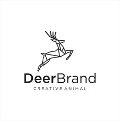 Deer Logo  Line Design Symbol Vector, Abstract Deer Jump Logo Line Stock Vector, antlers Logo Linear Design, Horn Logo Design
