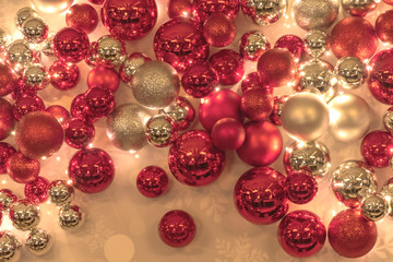New Year festive balls in red, white and silver