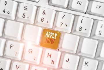 Word writing text Apply Now. Business photo showcasing An act of a demonstrating to acquire the job...