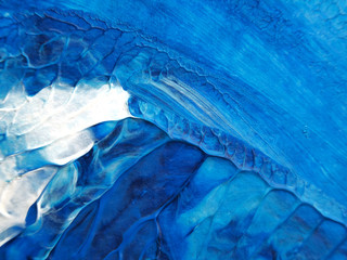 Blue and white acrylic painting texture on white paper background by using rorschach inkblot method.