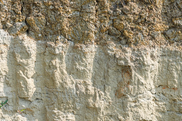 Texture of different layers of clay underground in a clay quarry. clay wall background close up