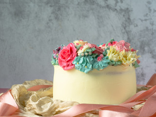 One of flower butter cake for any party with vintage tone color.