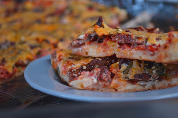Homemade pizza with smoked meat