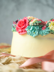 One of flower butter cake for any party with vintage tone color.