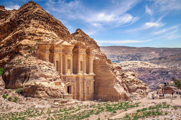 Giant temple of Monastery at the ancient Bedouin city of Petra, Jordan - obrazy, fototapety, plakaty