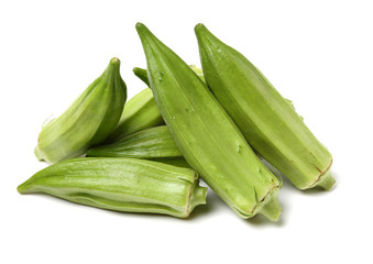 Fresh young okra isolated on white background