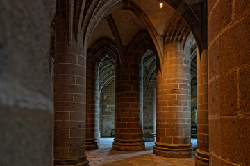 Great pillar hall. One of most recognisable french landmarks, visited by 3 million people a year, Mont Saint-Michel and its bay are on the list of World Heritage Sites.