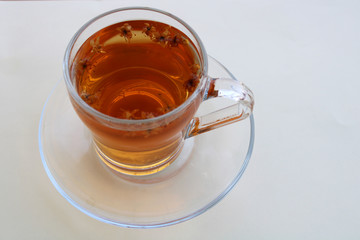 linden tea in the glass cup, herbal tea 