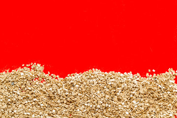 Kindling frame for fire in forest concept on red background top view space for text