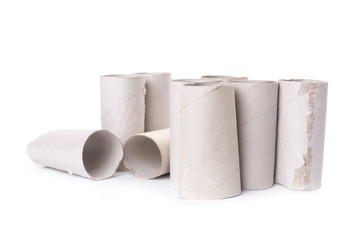 Empty Toilet Rolls Stack Up On a white Background